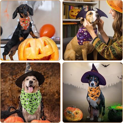 4pcs Halloween Dog Bandana, Cute Halloween Dog Scarf Triangle Dog Bandanas Pumpkin Bat Halloween Pet Bandana for Large Medium Small Dogs Cats (Style 2) in Saudi Arabia