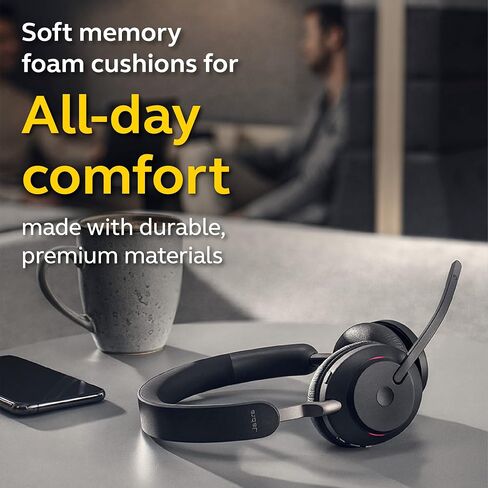 Jabra Evolve2 65 UC Wireless Headset with Link380a, Mono, Black – Wireless Bluetooth Headset for Calls and Music, 37 Hours of Battery Life, Passive Noise Cancelling Headphones in Kuwait