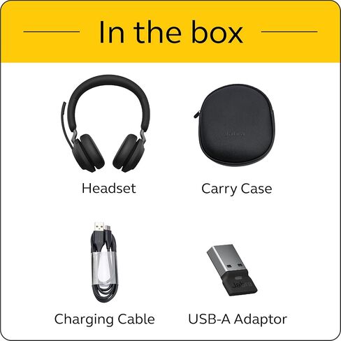 Jabra Evolve2 65 UC Wireless Headset with Link380a, Mono, Black – Wireless Bluetooth Headset for Calls and Music, 37 Hours of Battery Life, Passive Noise Cancelling Headphones in Kuwait