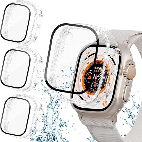 [3+3] Pack for Apple Watch Ultra 49mm Screen Protector Case, Haojavo 3 Pack Waterproof Face Cover Hard PC Protective Bumper Shell + 3 Pack Tempered Glass Film for iWatch Ultra 49mm Accessories in Saudi Arabia