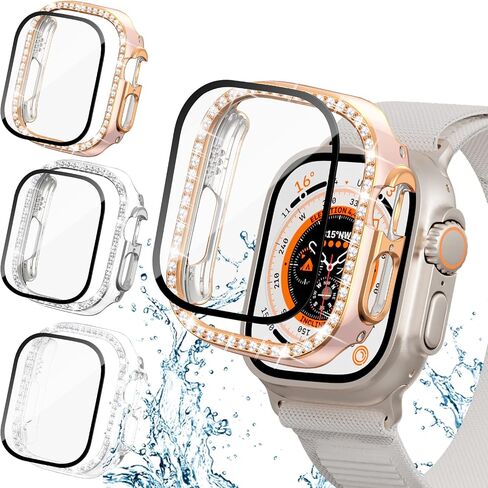 [3+3] Pack for Apple Watch Ultra 49mm Screen Protector Case, Haojavo 3 Pack Waterproof Face Cover Hard PC Protective Bumper Shell + 3 Pack Tempered Glass Film for iWatch Ultra 49mm Accessories in Saudi Arabia