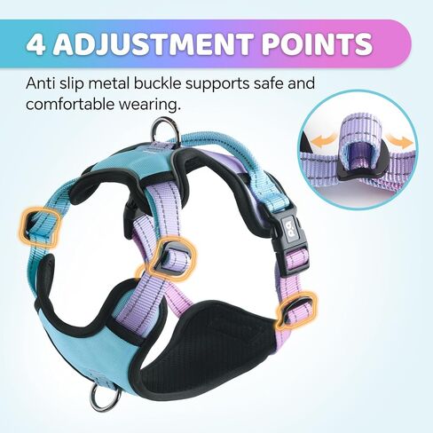 QQPETS No Pull Dog Harness with 2 Leash Clips，Adjustable Soft Padded Dog Vest, Reflective Outdoor Pet Oxford Vest with Easy Control Handle for Small to Large Dogs Walking Training in Saudi Arabia
