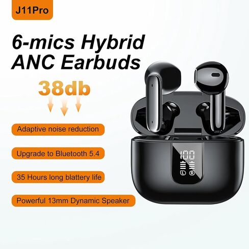 Wireless Earbuds Bluetooth 5.4, In-Ear buds With 6 Mic ANC+ENC Noise Cancelling, Earphones With Deep Bass Stereo,LED Power Display 35H Long Playtime IP7 Waterproof,Headphones for Android & iOS (Black) in Saudi Arabia