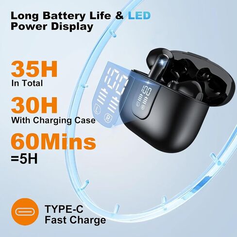 Wireless Earbuds Bluetooth 5.4, In-Ear buds With 6 Mic ANC+ENC Noise Cancelling, Earphones With Deep Bass Stereo,LED Power Display 35H Long Playtime IP7 Waterproof,Headphones for Android & iOS (Black) in Saudi Arabia