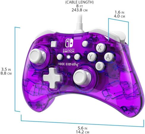 PDP Rock Candy Wired Gaming Switch Pro Controller - Blu-merang Blue / Clear - Licensed by Nintendo - OLED Compatible - Compact, Hard Transparent Plastic Travel Controller - Holiday & Birthday Gifts in Saudi Arabia