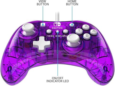 PDP Rock Candy Wired Gaming Switch Pro Controller - Blu-merang Blue / Clear - Licensed by Nintendo - OLED Compatible - Compact, Hard Transparent Plastic Travel Controller - Holiday & Birthday Gifts in Saudi Arabia