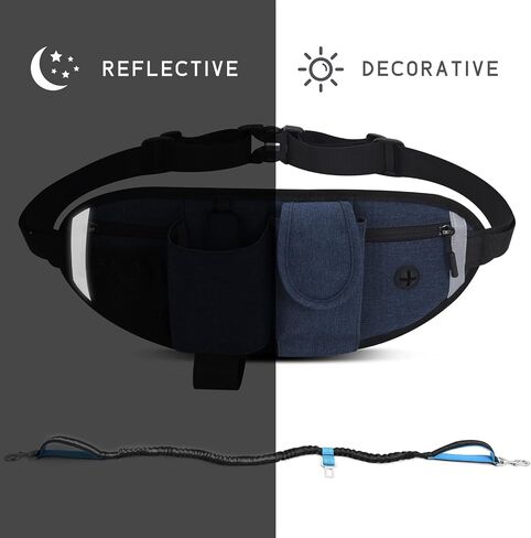 Waist Dog Leash Hand Free for Small Medium Dogs, Dog Running Leash with Adjustable Waist Belt Fanny Pack, Retractable Bungee Dog Leash with 2 Handle Double Clip for Walking Training, Black in Saudi Arabia
