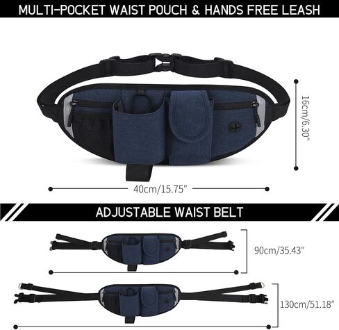 Waist Dog Leash Hand Free for Small Medium Dogs, Dog Running Leash with Adjustable Waist Belt Fanny Pack, Retractable Bungee Dog Leash with 2 Handle Double Clip for Walking Training, Black in Saudi Arabia