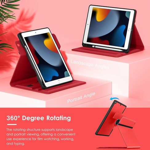 حافظة VIKESI الدوارة لجهاز iPad 9th / 8th / 7th Generation 10.2 بوصة (إصدار 2021/2020/2019)، غطاء جلدي ذكي مع حامل أقلام رصاص، حامل دوار 360 درجة، شريط يدوي، وشريط إغلاق - وردي in Kuwait