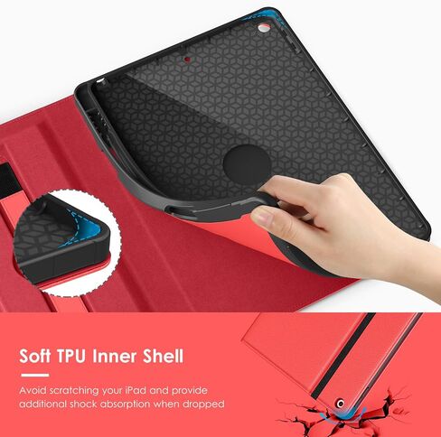 حافظة VIKESI الدوارة لجهاز iPad 9th / 8th / 7th Generation 10.2 بوصة (إصدار 2021/2020/2019)، غطاء جلدي ذكي مع حامل أقلام رصاص، حامل دوار 360 درجة، شريط يدوي، وشريط إغلاق - وردي in Kuwait