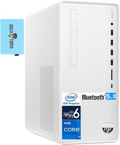 HP Pavilion School & Business Desktop PC (12-Core Intel i7-12700, 64GB RAM, 2TB PCIe SSD, Intel UHD 770, WiFi 6, BLT 5.3, RJ-45, Win 11 Pro) w/KYB, Mouse, & DKZ USB Port Expander in Saudi Arabia