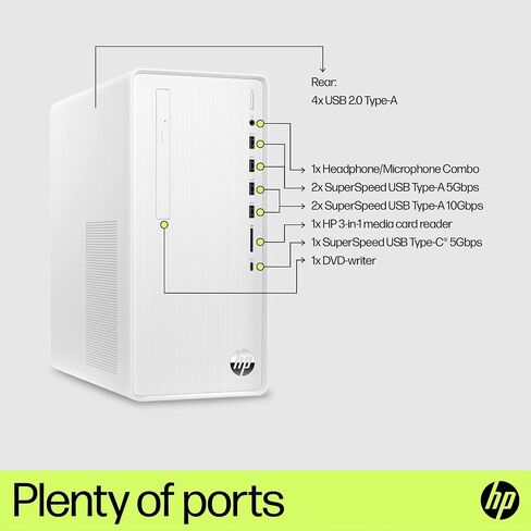 HP Pavilion School & Business Desktop PC (12-Core Intel i7-12700, 64GB RAM, 2TB PCIe SSD, Intel UHD 770, WiFi 6, BLT 5.3, RJ-45, Win 11 Pro) w/KYB, Mouse, & DKZ USB Port Expander in Saudi Arabia