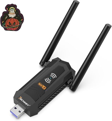 محول USB WiFi AC1300Mbps للكمبيوتر - Techkey Dual 22Dbi هوائيات WiFi لاسلكية عالية الكسب Dongle V18 محول الشبكة مع 2.4 جيجا هرتز/400 ميجا بت في الثانية 5 جيجا هرتز/867 ميجا بت في الثانية لأجهزة الكمبيوتر المحمول المكتبية Windows 11/10/8.1/8-Overcast in Kuwait