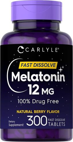 Carlyle Melatonin 12 mg Fast Dissolve 180 Tablets | Drug Free | Natural Berry Flavor | Vegetarian, Non-GMO, Gluten Free in Kuwait