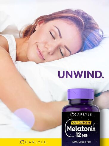 Carlyle Melatonin 12 mg Fast Dissolve 180 Tablets | Drug Free | Natural Berry Flavor | Vegetarian, Non-GMO, Gluten Free in Kuwait