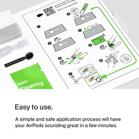 Belkin AirPods Cleaning Kit for One-Time Use – Fast, Easy, & Safe AirPod Cleaner Set, Safely Removes 99% of Earwax & Dirt, Restores Earbuds – Compatible with AirPods Gen 1, 2, & 3 in Saudi Arabia
