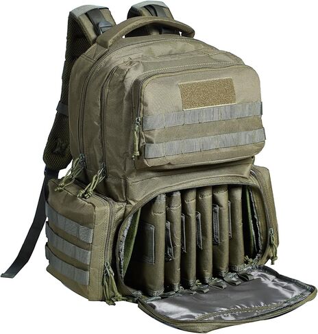 VEVOR Tactical Range Backpack Gun Backpack with 6 Independent Pistol Bags & 10 Magazine, Pistol Backpack for Hunting Shooting (Brown) in Saudi Arabia