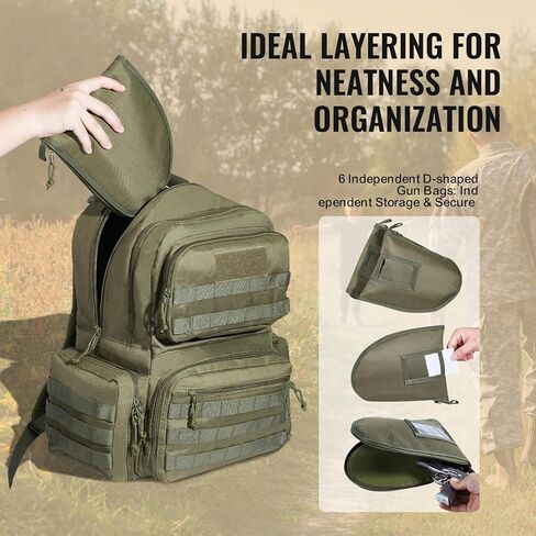 VEVOR Tactical Range Backpack Gun Backpack with 6 Independent Pistol Bags & 10 Magazine, Pistol Backpack for Hunting Shooting (Brown) in Saudi Arabia