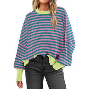 ANRABESS Women Crewneck Batwing Sleeve 2023 Fall Oversized Side Slit Ribbed Knit Pullover Sweater Top