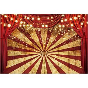 Funnytree 7x5ft Golden Glitter Red Curtain Halloween Photography Backdrop Circus Carnival Sparkle Stripes Background Baby Shower Birthday Party Portrait Cake Table Decor Banner Photo Booth Props