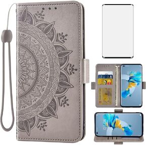 Asuwish Compatible with Huawei Mate 40 Wallet Case and Tempered Glass Screen Protector Credit Card Holder Flip Purse Accessories Wrist Strap Stand Cell Phone Cover for Hawaii Mate40 5G Women Men Blue
