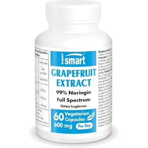 Supersmart - Grapefruit Extract 600mg per Day (99% Naringin) - GSE Full Spectrum - Immune Support - Antioxidant Supplement | Non-GMO & Gluten Free - 60 Vegetarian Capsules
