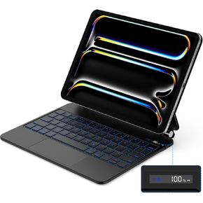 GOKOCO Magic Keyboard Case for iPad Pro 11-inch M4 2024,Easy-Set Magnetic Detachable Keyboard with Multi-Touch Trackpad,7 Colors Backlight,Floating Cantilever Stand,LCD Screen-White
