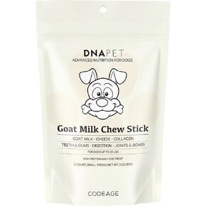 Goat Milk Chew Sticks for Dogs Supplement - High Protein, Beef Collagen, Cheese & Probiotics - Small Dogs Up to 20 Lbs - Non-GMO, Gluten-Free, Grain-Free, Air-Dried & Handcrafted - 3-Count