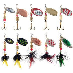 Inline Spinner Baits Kit, Trout Salmon Bass Rooster Tail Fishing Lures Spinnerbaits for Freshwater Lake with Tackle Box