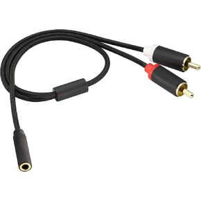 3.5mm to 2 RCA Splitter Cable,3.5mm Female to 2 RCA Male Audio Stereo Adapter Cable Nylon Braided AUX RCA Y Splitter Adapter Cord for Smartphones, MP3, Tablets, Speakers (0.4m/1.3ft-Black)