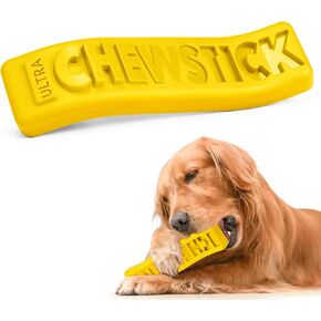 Dog Chew Stick Toy,Interactive Treat Dispensing Puppy Toys,Durable Safe Rubber Teeth Clean Dog Puzzle Slow Feeder for Aggressive Chewers Large Medium Breeds (Yellow)