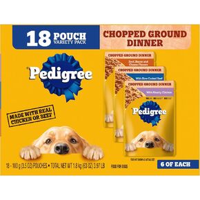 PEDIGREE CHOPPED GROUND DINNER Adult Soft Wet Dog Food 18-Count Variety Pack, 3.5 oz Pouches