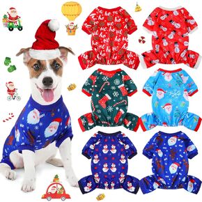 Xuniea 6 Pieces Pet Pajamas Christmas Jumpsuit, Santa, Snowman, Tree Designs for Dogs & Cats(Large)