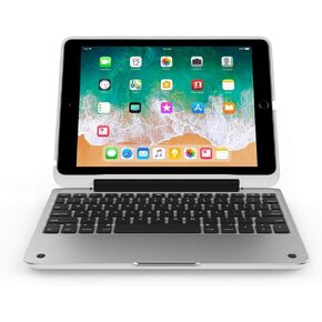 حافظة آيباد لجهاز آيباد 9.7 الجديد، آيباد 9.7 (الجيل الخامس) حافظة حافظة صلبة مضادة للصدمات مع لوحة مفاتيح بلوتوث لاسلكية تدور 360 درجة، غطاء نحيف للغاية - أبيض/فضي in Kuwait