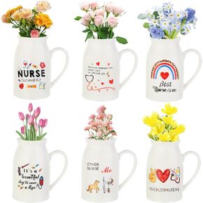 6 Pieces Teacher Appreciation Gift Teacher Ceramic Vase with Small Handle Rainbow Flower Vases Thank You Teacher Gifts for Women Plant Pot for Teacher Office Desk Home Dining Table (Teacher)