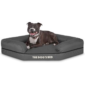 The Dog’s Bed Orthopedic Memory Foam Waterproof Corner Dog Bed, Medium, Grey & Black Trim, Eases Arthritis & Hip Dysplasia Pain, Therapeutic & Supportive, Washable Oxford Fabric Cover