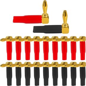 20pcs 4mm 0.16" Banana Plugs Right Angle ，90 Degree Speaker Connector Right Angle Banana Plugs for Speaker Wire Audio Connector Adapter (Red and Black) in Saudi Arabia