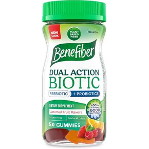 Benefiber Prebiotic Fiber Supplement Gummies with Probiotics for Digestive Health, Assorted Fruit Flavors - 50 Count