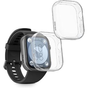 kwmobile Case Compatible with Huawei Watch Fit 3 Case - 2X TPU Silicone Fitness Tracker Cover - Transparent/Black
