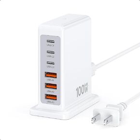 USB C Wall Charger Block,100W 6 Port Fast Charger GaN Charging Station Hub USB 3C + 3A Laptop Charger Plug for iPhone 16 15 14 13 12 Pro Max, iPad Pro, AirPods4，watch10 ultra2