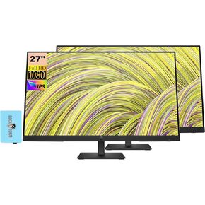 HP 27" FHD IPS (1920x1080) Monitor Bundle with Docztorm Dock, 75Hz Display, 1 HDMI 1.4, 1 Display Port 1.2, 1 VGA, VESA Mount (100x100 mm), Ideal for Office Work, Black (2024 Latest Model) 2 Pack