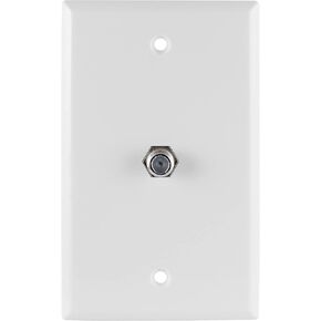 GE Coax Plate, 1-Port, One Wall Mounted F-Type Connection for Coaxial Cable, Screws Included, Single Gang, White, 40050