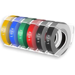 Zodzi Embossing Label Compatible with Dymo Embossing Label Maker Organizer Xpress Pro 12965 12966 Office Mate II 1540, 3/8 Inch X 9.8 Feet, Muti-Color, 6-Pack