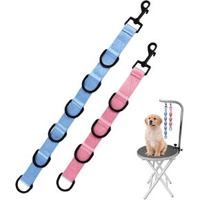 2pcs Dog Grooming Extension Strap with 4 D-Ring and 6 D-Ring Grooming Loops Adjustable Extender Straps Quick Release Pet Dog Leashes for Grooming(Color:Black Silver)