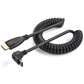 RIIPOO Mini HDMI to HDMI Coiled Cable Cord V2.0 6.6Ft- Ultra HD 4K 60Hz, 1080p, 3D Cable for Projector, Monitor, Camcorder - Male to Male Flexible Coiled Mini HDMI Cable (Right)