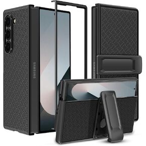 Fingic for Samsung Galaxy Z Fold 6 Case with Belt Clip Holster Case Slim Combo Shell with Kickstand Swivel Holster Rugged Shockproof Antiscratch Protective Case for Samsung Galaxy Z Fold 6,2024,Black