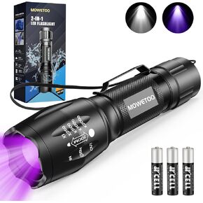 MOWETOO UV Flashlight, 2 in 1 395 nm LED Flashlight with UV Black Light & White Light, 500LM, 4 Modes & Waterproof Pet Urine Detector
