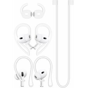 Anti-Slip Set for AirPods Pro 2nd Silicone Adjustable Ear Hook Ergonomic Design Wings Wingtip Ear Tips Strap Sport Earbuds Accessories Eartip Compatible with AirPods Pro 2 White Strap