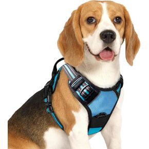 Dog Harness Durable Nylon No-Pull Breathable Pet Harness with 2 Leash Clips Adjustable Soft Padded Dog Vest Reflective No-Choke Oxford Vest with Easy Control Handle (Blue, Small)