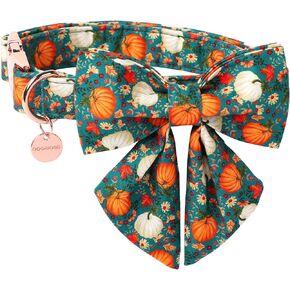 DOGWONG Halloween Dog Collar with Bow, Pink Fall Bowtie Dog Collar Cute Ghost Comfortable Adjustable Girl Fall Dog Collar for Medium Large Dogs